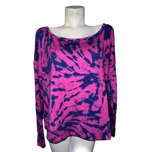 New Rise by Lularoe Tie Dye Long Sleeve Boat Neck Top Women's Size XL Pink Navy